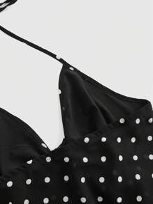 ROMWE 性感 Y2K 波尔卡圆点雪纺印花荷叶边和高领设计女式吊带背心 - 彩色 - 查看 4
