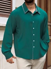 Manfinity Homme Plus Size Men's Casual Minimalist Style Shirt, Daily Wear - Green - View 4