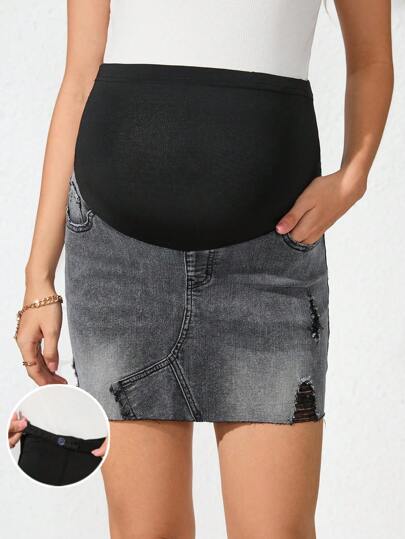 SHEIN Casual Denim Maternity Skirt, Simple & Fashion For Everyday Wear