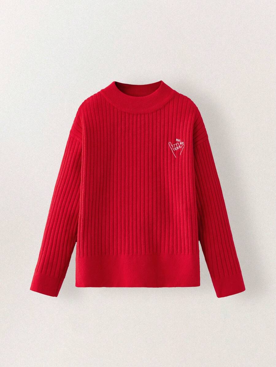 SHEIN Tween Boys Collared Long Sleeve Minimalist Casual Top - Red - View 1