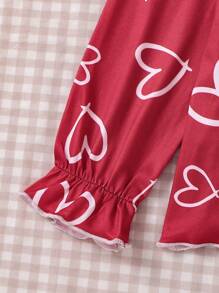 SHEIN Tween Girl Red Minimalist White Heart Print Long Pants And Long Sleeve Top Comfy Christmas 2 Pieces Loungewear Pajama Set