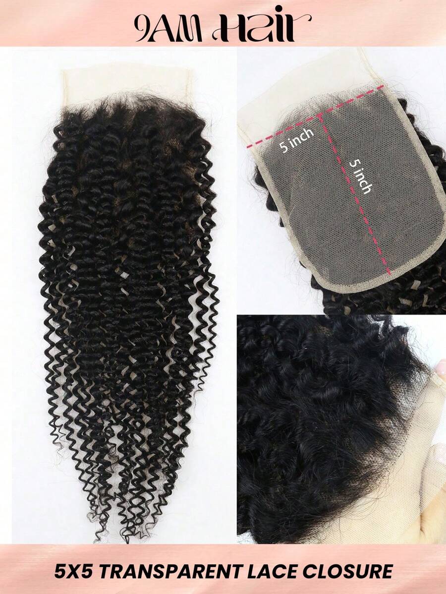 Cabello Humano Frontal Transparente De Remy Del Cierre Del Cordón Del Cabello Humano Rizado Rizado Del Cierre Del Cordón 5x5 Para La Mujer - S1 - Ver 1