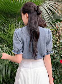 DAZY Women's Elegant Stylish Denim Shirt, Summer - Blue - View 2