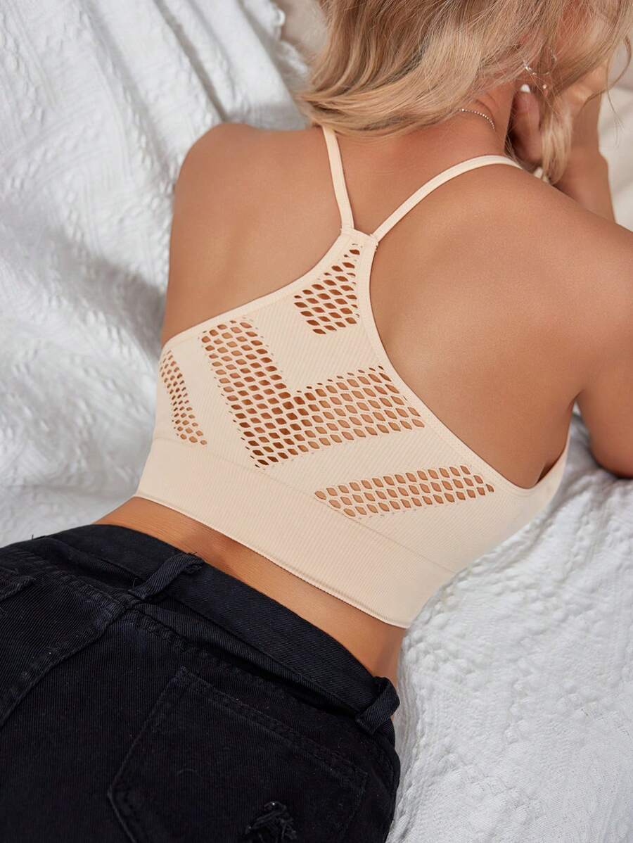 Women's Solid Color Casual Hollow Out Camisole Bra - Khaki - View 1