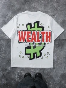 Manfinity Hypemode Camiseta de manga corta con estampado gráfico para hombres, casual y de moda para uso diario