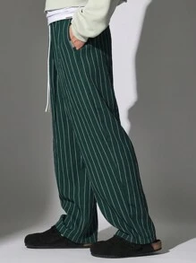 SUMWON Skater Fit Stripe Pants Wide Leg Retro Skater Relaxed Drawstring Trousers Streetwear Classic Casual All-Season Athletic Bottoms Comfort Lounge Pants