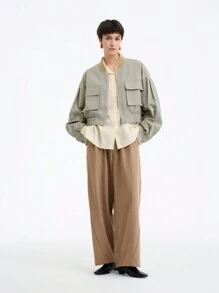 SHEIN LUNE 女式休闲短款大口袋工装夹克 - 灰色 - 查看 1