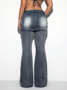 SHEIN ICON Retro Cargo Low Waist Flared Denim Skort