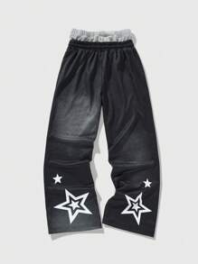 ROMWE MEN Street Life Men's Contrast Stripe & Star Print Drawstring Waist Sweatpants