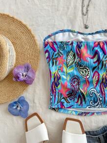 Soleia Women's Colorful Printed Tubetop Cropped Knitted Camisole, Suitable For Vacation, Can Be Worn Inside Or Outside, New Years Women Outfit,Corset Top For Women,Birthday Outfit For Women, Western Wear Women,Holiday Party Outfit