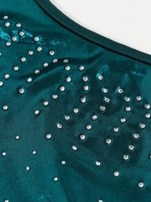 SHEIN 1pc Tween Girls' Cute Long Sleeve Leotard, Gymnastics Bodysuit, Dance Costume, Stretch Athletic Outfit, Iridescent Rhinestone Decor, Green