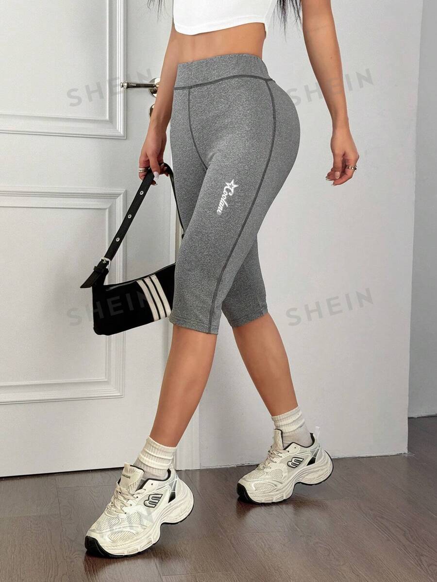 Lunelith SHEIN Lunessa Leggings impresos de color gris oscuro, de moda, casuales y versátiles