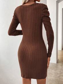 SHEIN Clasi Women Casual Solid Color Bishop Sleeve Fitted Dress