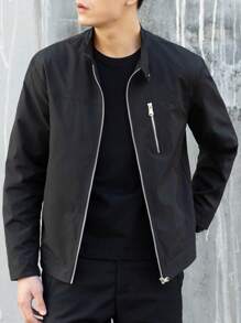 Manfinity Homme Chaqueta y ropa de abrigo casual minimalista de unicolor con bolsillo con cremallera frontal para hombres