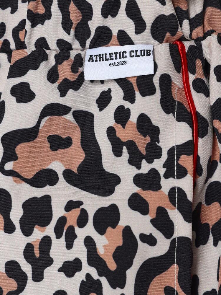 Leopard Print Zip-Up Hoodie Wide Leg Pants Set