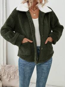 SHEIN LUNE Áo khoác cổ trắng & cổ xanh quân đội tương phản, thanh lịch - xanh quân đội - Xem 1