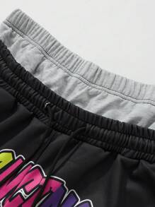 ROMWE MEN Street Life Men's Contrast Stripe & Star Print Drawstring Waist Sweatpants