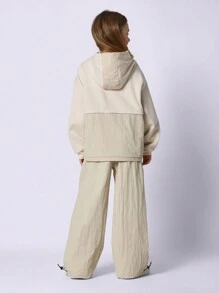SUMWON Conjunto deportivo de dos piezas Brooklyn para niñas, conjunto de ocio deportivo, ropa de entrenamiento y coordinada para otoño e invierno - Caqui - Ver 2