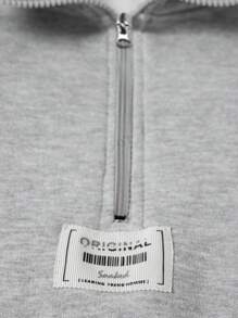 EURMUSE Cotton Men Letter Patched Quarter Zip Sweatshirt - Grey - View 5