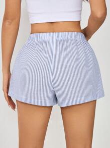 SHEIN PETITE Women's Button-Up Striped Beach Vacation Shorts
