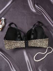 1pc Romantic French Lace Comfortable Minimalist Supportive Plus Size Leopard Print Bra Lingerie - Multicolor - View 2