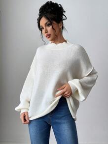 Firerie Jersey de manga larga de hombros caídos y unicolor para mujer, para otoño/invierno