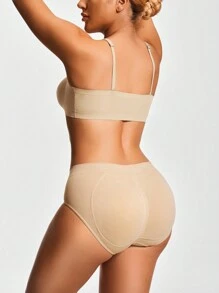 SHAPORA 女士纯色修身塑身提臀内裤，休闲日常穿着内裤 - 杏色 - 查看 7