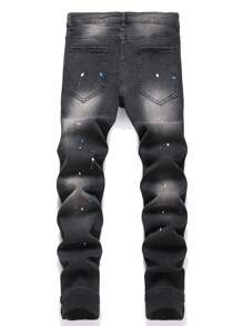 Manfinity EMRG Men's Ripped Pocket Casual Denim Jeans - Black - View 2