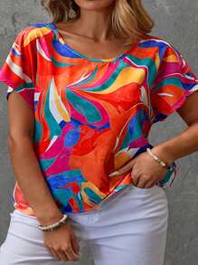 EMERY ROSE Plus Size Casual All-Over Print Summer Shirt Suitable For Going Out