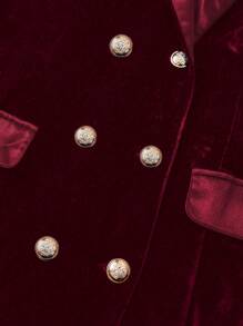 Chiquease 秋冬季缎面天鹅绒拼布长款休闲西装