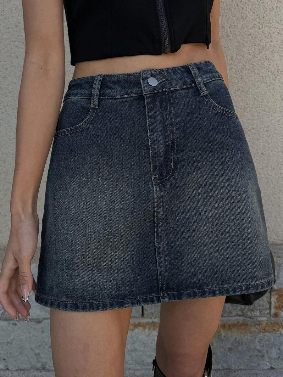 DAZY Women Casual Denim Mini Skirt, Minimalist Fashion For Daily Wear