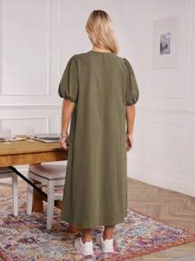 SHEIN LUNE Sukienka z rozcięciem w dużym rozmiarze z wycięciem na klatce piersiowej, kokardą i rękawami typu latarnia, dla kobiet, na krzywe, ubrania walentynkowe, strój kowbojski, strój boho, festiwal starych pieniędzy, boho, zachodni, kobiety, hipisowski, letni, boho, stare pieniądze