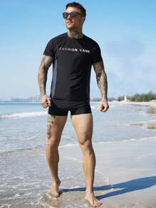 Manfinity Swimmode 2 pezzi/Set maglietta a maniche corte minimalista casual e pantaloncini, per uso quotidiano, da uomo