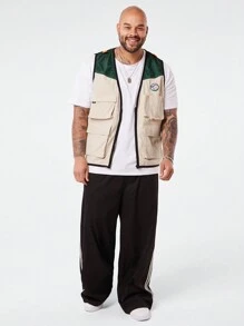 Manfinity VCAY Plus Size Men's Casual Woven Mesh Unembroidered Apricot Vest, For Fall Winter - Multicolor - View 2