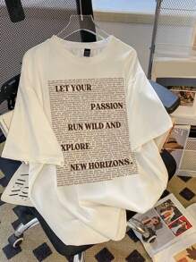 Attitoon 超大休闲字母图案圆领短袖 T 恤，宽松女式夏季 T 恤