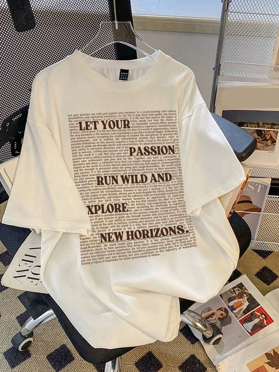 Attitoon 超大休闲字母图案圆领短袖 T 恤，宽松女式夏季 T 恤