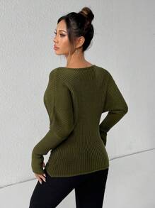 SHEIN PETITE Damen Loser Schulter Grüner Pullover für Herbst und Winter
