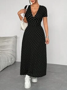 SHEIN Unity Đầm Maxi Cinched Eo In Hoa Nhỏ Trang Phục Cho Nữ - màu đen - Xem 3