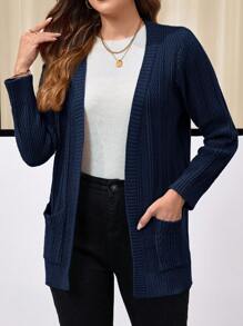 EMERY ROSE Women's Textured Knit Cardigan With Front Pockets, Long Sleeve - Royal Blue - View 3