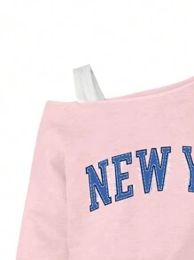 SHEIN Explorewe Tween Girls Shoulder Cut-Out Printed Sweatshirt - Pink - View 3