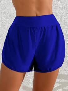 Swim Lushoire Women's Solid Color Double-Layer High Waist Casual Beach Shorts Summer