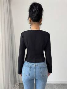 Calvaya Blusa de punto de cuello cuadrado con empalmado, ajuste ceñido para mujer