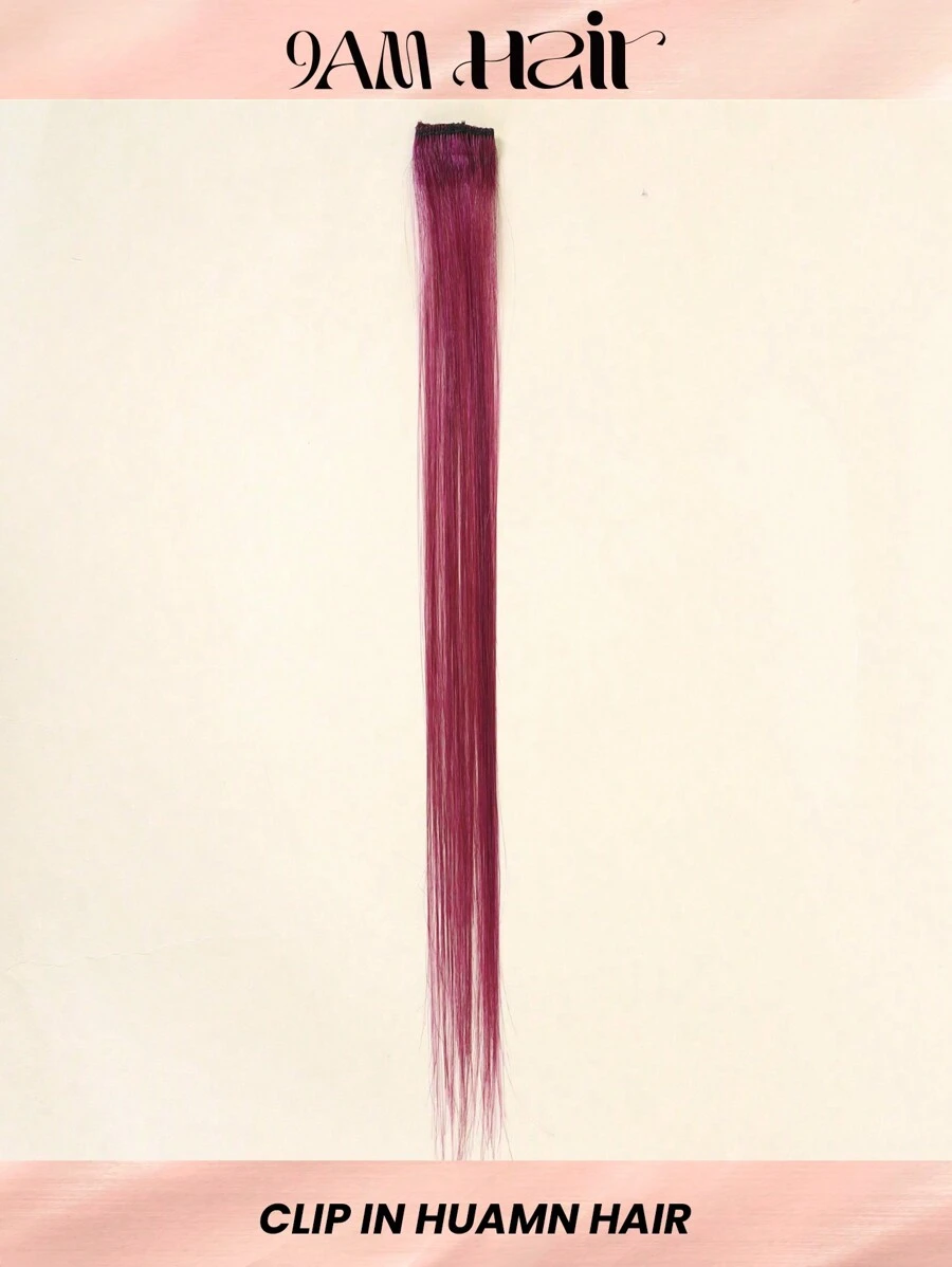1pc Red Colored Straight Clip In Human Hair Extension Burgundy Color Clip Ins Hair Extensions Halloween Costumes - SBUGB - View 1