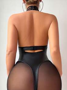 2pcs Women Hollow Out Halter Neck Sexy Bodysuits