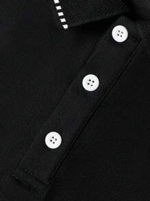 Manfinity Mode 男士條紋飾邊POLO衫 - 黑色 - 查看 4