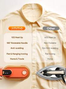 Zazumi 衣服蒸汽熨斗，便携式手持熨斗，180°可旋转旅行服装蒸汽熨斗，适用于正装衬衫旅行大学宿舍必备旅行礼品家居和节日家居度假露营度假必备品度假配件，露营用品 - 橘色 - 查看 4