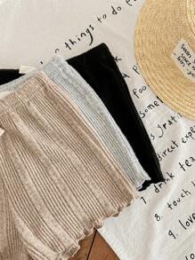 SHEIN LMoss Kids LMoss 女婴 6 件套可爱简约针织纯色无袖波浪下摆上衣和短裤套装