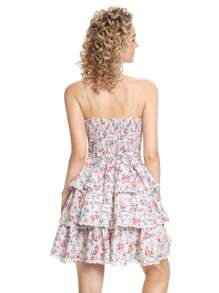 SHEIN MOD Strapless Front Lace Spliced ​​Layered Cake Ditsy Floral Dress, Spring Date Wear, Valentine's Day Dress, Vacation Dress, Summer Dress, Bohemian Style Dress, Women's Retro Dress - Multicolor - View 2