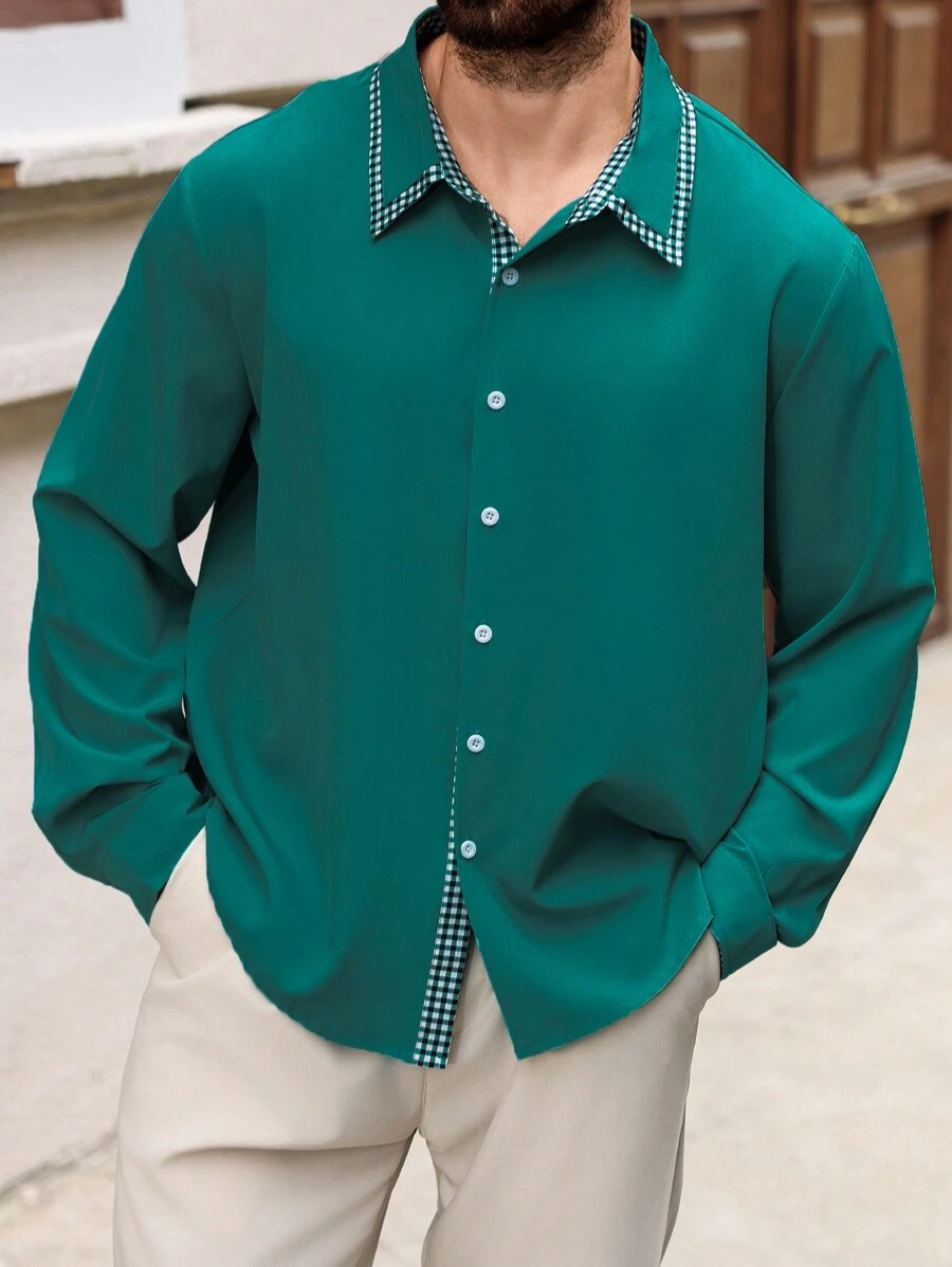Manfinity Homme Plus Size Men's Casual Minimalist Style Shirt, Daily Wear - Green - View 1