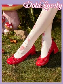 Dola Lovely 圆头浅口蝴蝶结后绑带粗跟浅口鞋，时尚女士高跟鞋，新年假期情人节 - 紅色 - 查看 6